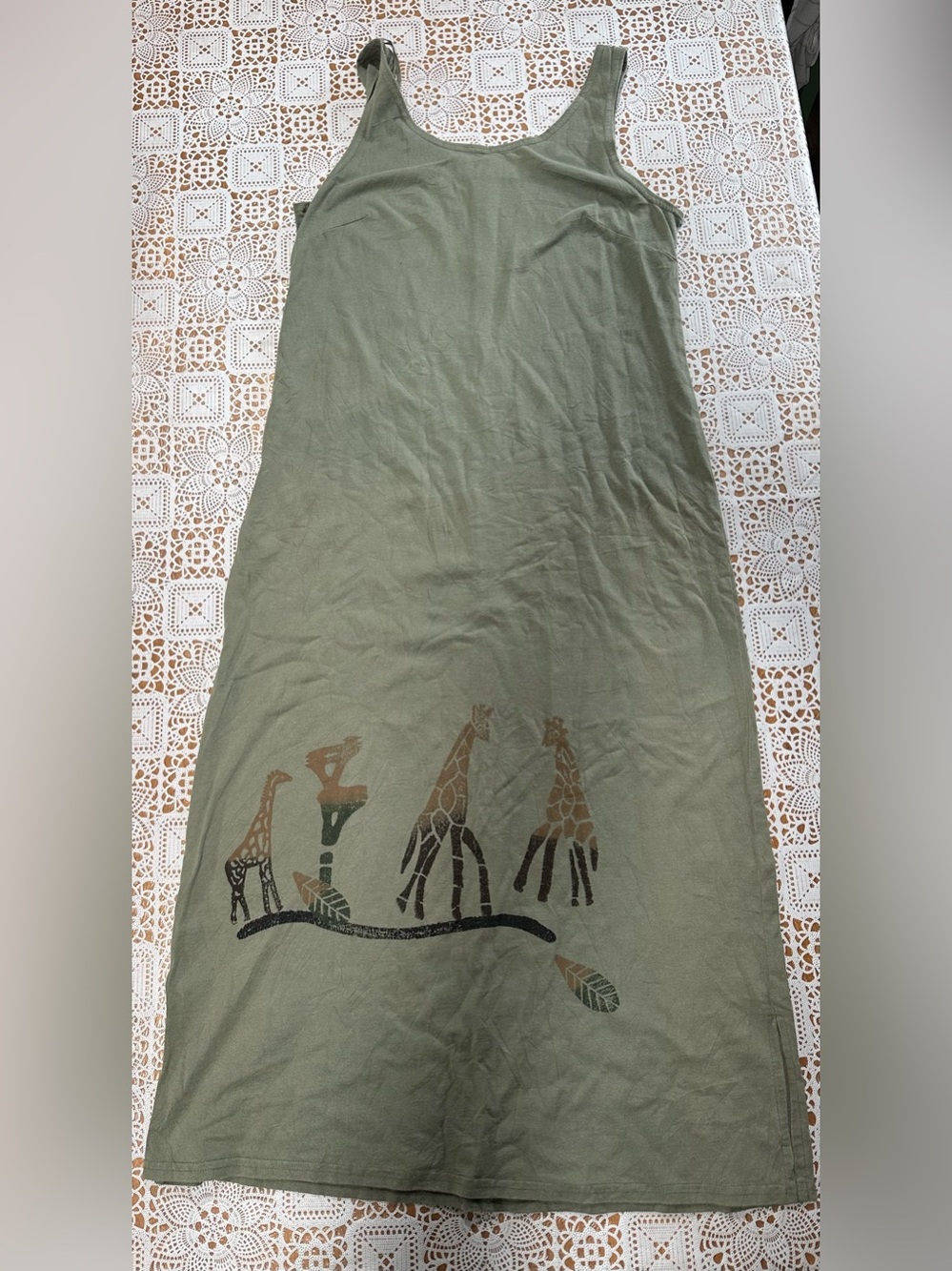 Vintage Piccalino Petites Olive Safari Giraffe Maxi Dress Women’s 8P